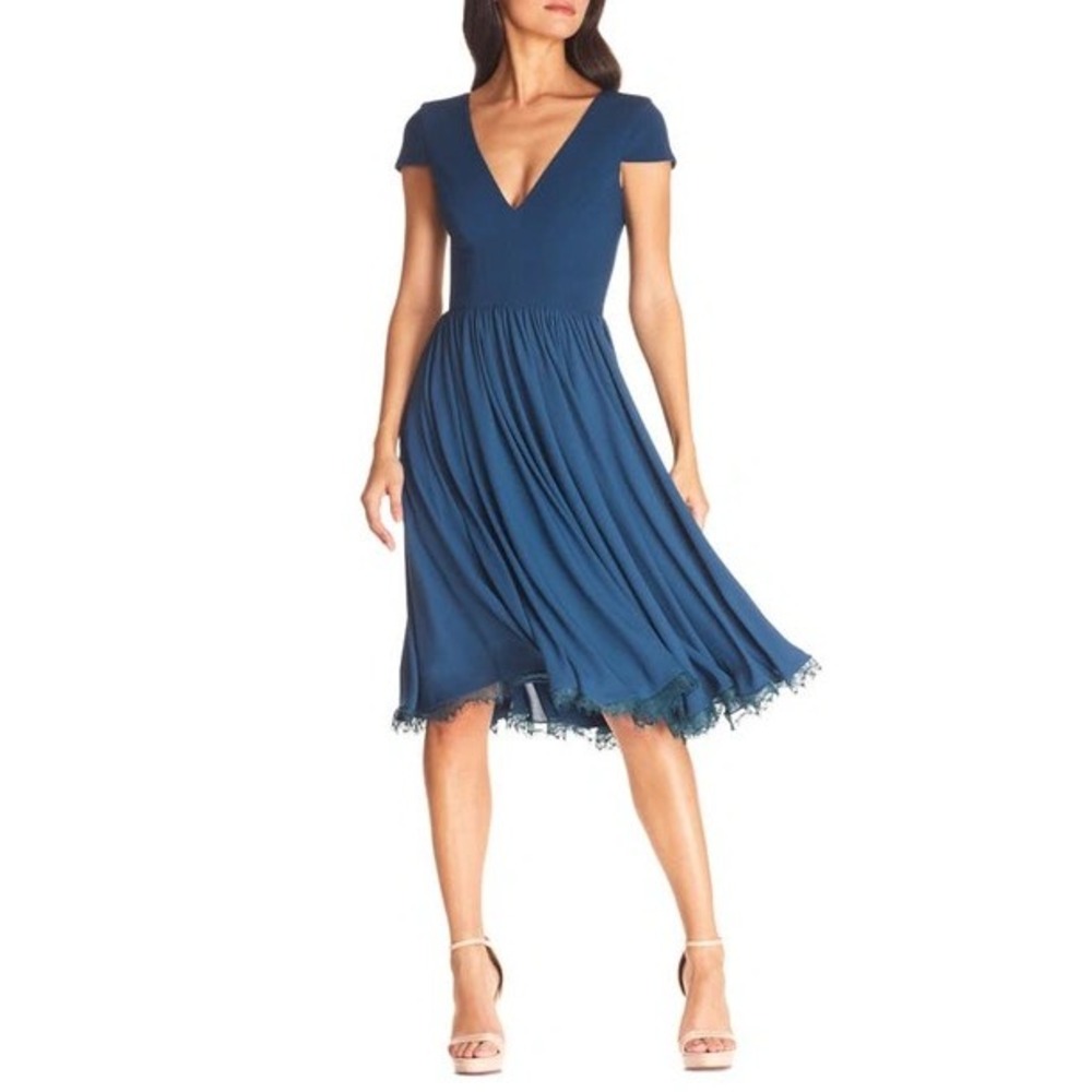 Dress the Population Corey Chiffon Fit & Flare Dress Peacock Blue XXL Cocktail